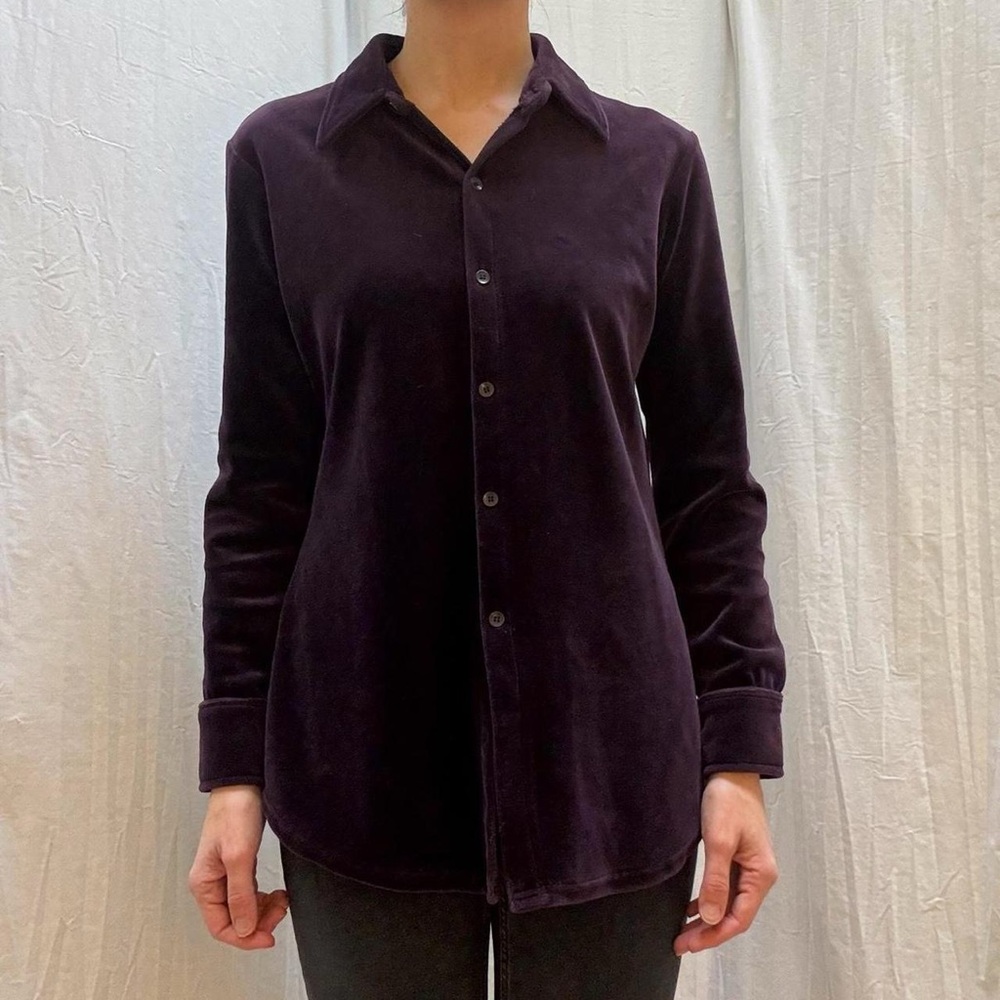 Deep Purple Velvet Collared Button Down Blouse Vintage 90s/Y2K Express Small